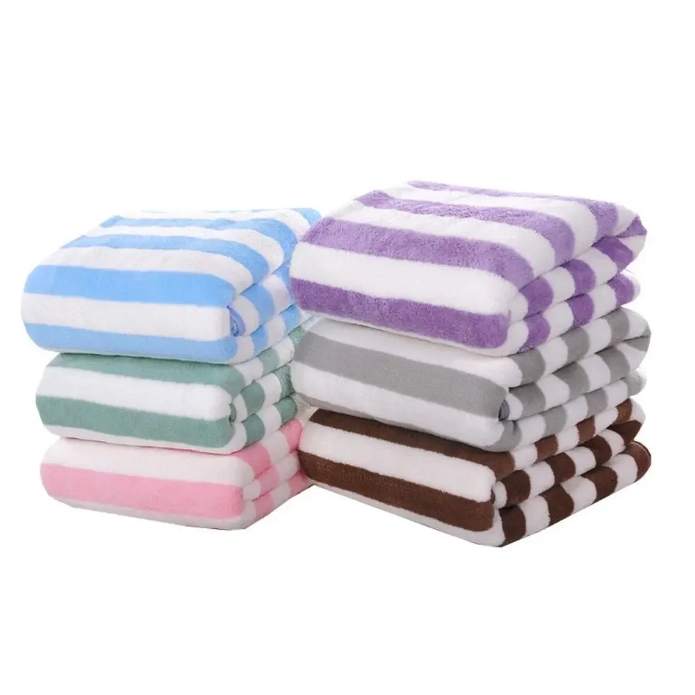 NEW Gray White Striped Plush Bath Towel Soft Cozy Spa Pool Beach Style Oversized